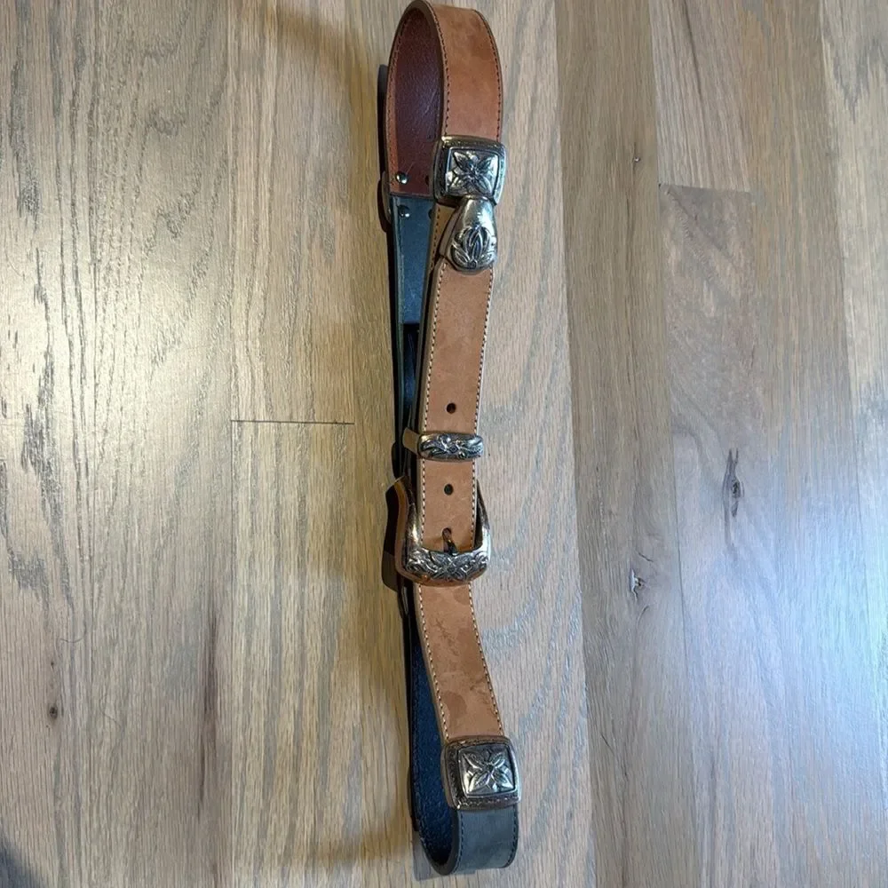 Vintage 90s Multicolor Leather Western Belt with Silver-Tone Buckle - Brighton